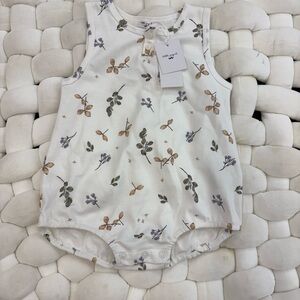 Leafy Pattern Baby Romper - Cream
